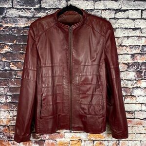 Classic Burgundy Red Leather Moto Jacket Sz XL